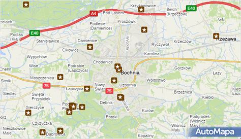 Mapa Bochni z zaznaczonymi miejscami kluczowych inwestycji