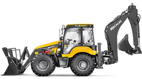 An infographic detailing the key features and benefits of Mecalac TLB series backhoe loaders.