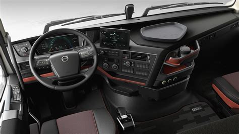 Interior photo of Volvo FH cabin showing driver's seat and dashboard