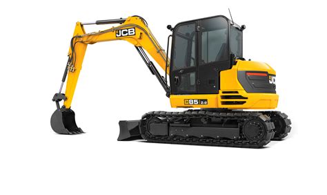 Schemat techniczny midikoparki JCB 85Z-2 z zaznaczonym zerowym obrysem nadwozia