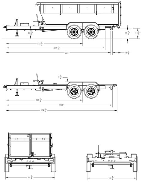 Technical diagram of 2PTS-16 dump trailer showing dimensions and key components