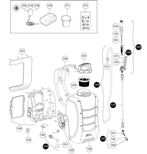 Infographic or diagram showing the regulation points on a backpack sprayer