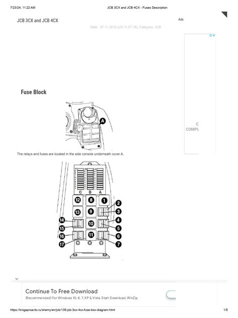 Infographics showing the location of fuses and relays in JCB 4CX