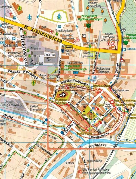 Mapa Bystrzycy Kłodzkiej z oznaczeniem miejsca zdarzenia