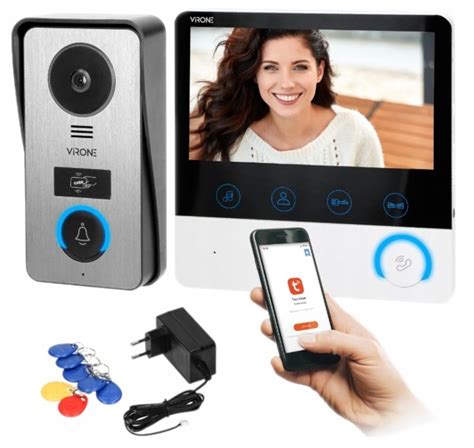 Zestaw wideodomofonowy VIRONE VDP-60 - widok monitora oraz panelu zewnętrznego z czytnikiem RFID