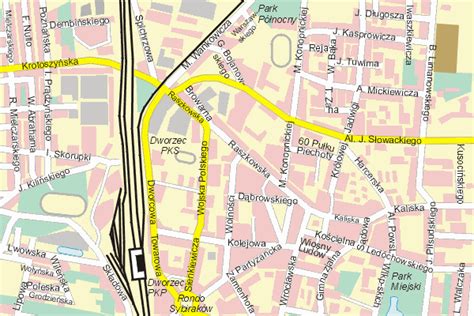 mapa Ostrowa Wielkopolskiego z zaznaczonymi obszarami działania firm oferujących wynajem sprzętu