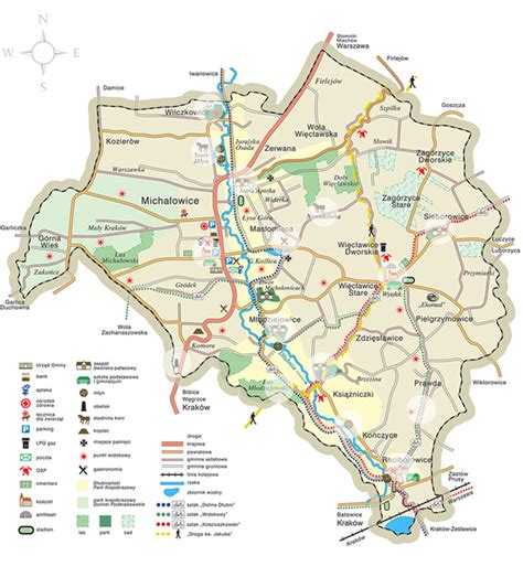 mapa gminy Michałowice z zaznaczonymi obszarami objętymi ograniczeniami dla ciężarówek