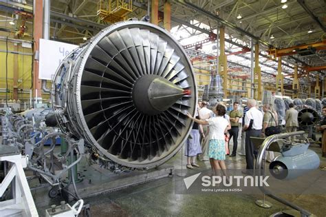 The Motor Sich factory in Zaporizhia, Ukraine, with aircraft engines on display.