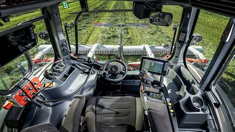 Thematic photo of a modern tractor cabin, highlighting ergonomic design and safety features.