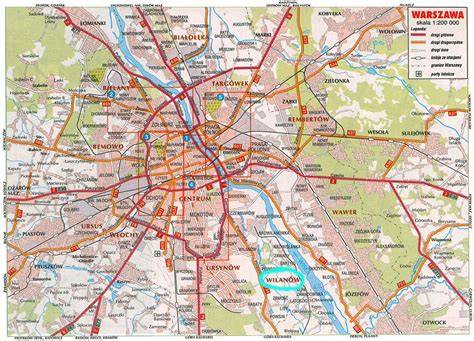 Mapa Warszawy z zaznaczonymi obszarami budowy