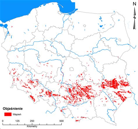 Mapa Polski z zaznaczonymi obszarami występowania specyficznej flory