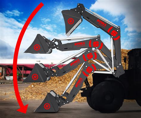 Technical drawing or infographic illustrating the internal placement of control rods in Stoll front loaders with Z-kinematics.
