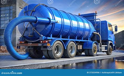Thematic photo of a modern septic tank truck in operation, with a clean environment