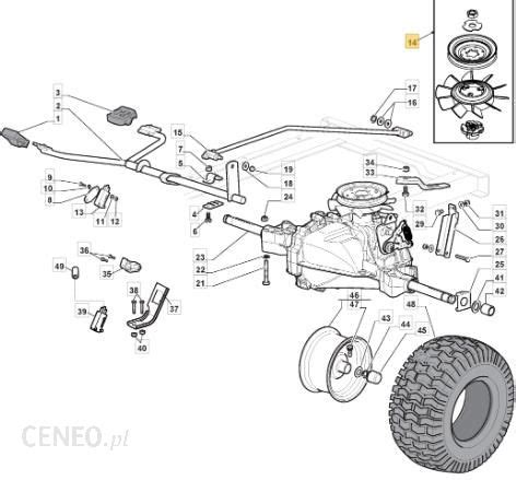 Zdjęcie przedstawiające silnik Loncin i schemat przekładni hydrostatycznej Hydro Gear T2 w traktorku ogrodowym Cedrus Challenge AJ 92/16H