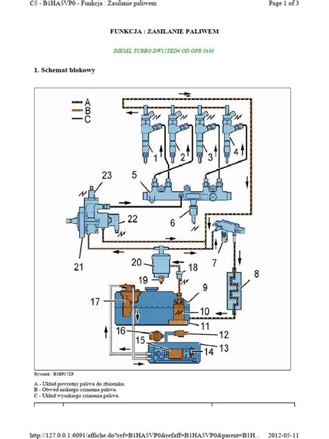 Schemat ogólny układu zasilania paliwem z elektryczną pompką
