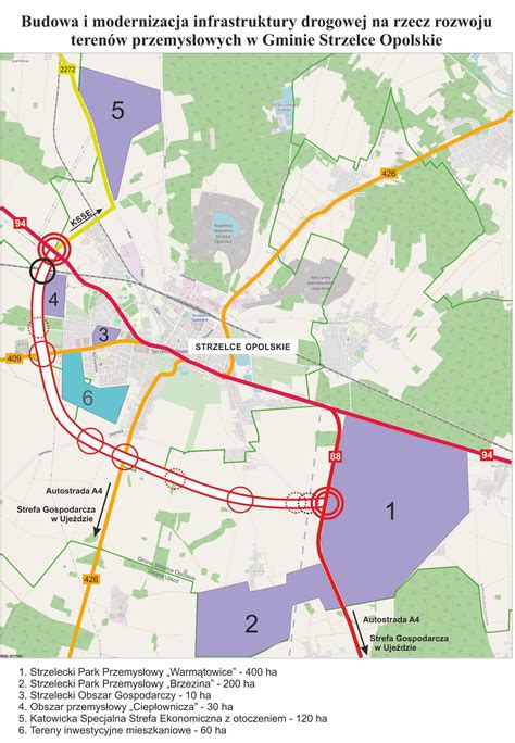 Mapa Strzelec Opolskich z zaznaczonymi obszarami działania firm budowlanych