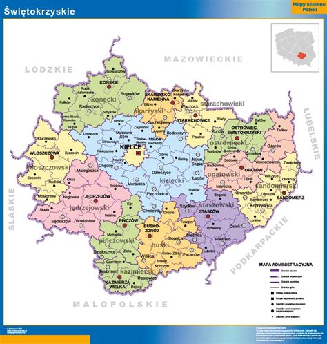 mapa województwa świętokrzyskiego z zaznaczonymi miejscowościami, w których doszło do wypadków polowych