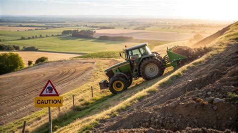 A tractor on a steep slope, illustrating the risks of operator errors