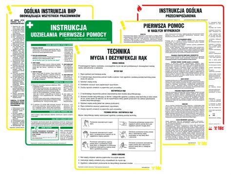 Kolaż przedstawiający różne formaty instrukcji BHP: ekran monitora z plikiem PDF, plansza laminowana na ścianie, oraz płyta PCV leżąca na powierzchni