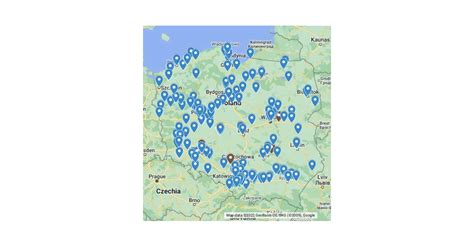 Mapa z lokalizacjami sklepów rolniczych w okolicy Zwolenia