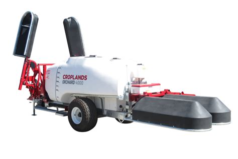 Diagram illustrating the working principle of a trailed orchard sprayer