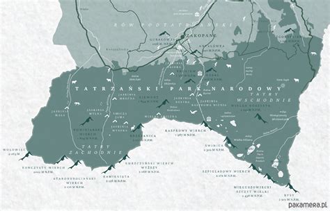mapa regionu Podhala z zaznaczonymi miejscowościami takimi jak Waksmund, Nowy Targ