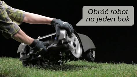 Ilustracja pokazująca, jak czyścić ostrza i czujniki robota koszącego