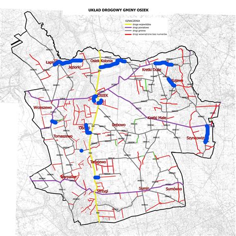 Mapa Gminy Ciechanów z zaznaczonymi drogami gminnymi
