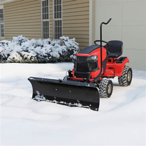 Photo showing a lawn tractor with a snow plow attachment