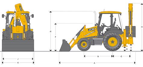 Technical drawing or infographic of JCB 3CX dimensions