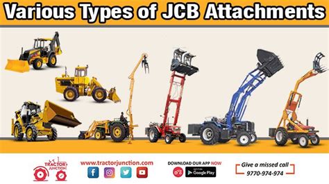 Infographics showing JCB machine and various attachments