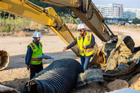Thematic photo of a construction worker inspecting excavator bucket during maintenance