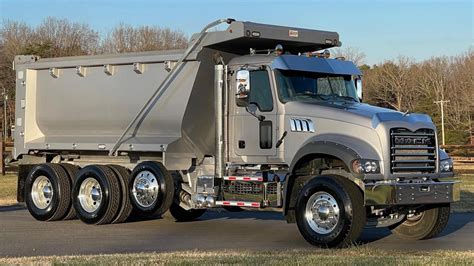 Infographic or diagram showing different types of dump trucks (4-axle, semi-trailer dump, hooklift)