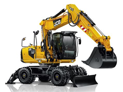 Thematic photo of a JCB JS 150 W wheeled excavator on a construction site