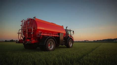 Thematic photo of modern agricultural machinery - a slurry tanker at work in a field
