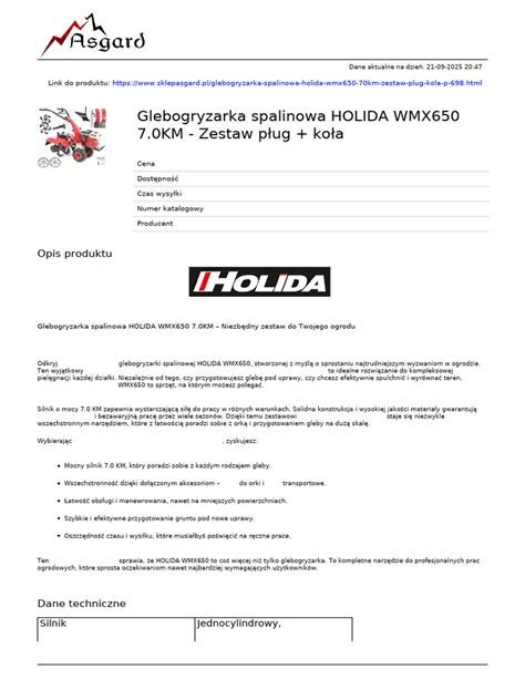Zestawienie parametrów technicznych glebogryzarek Holida: WMX720, WMX650 oraz WM500