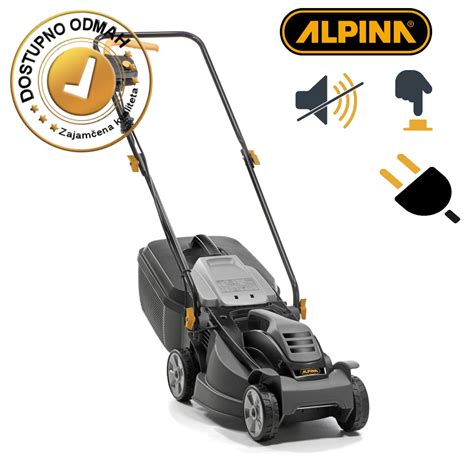 Zdjęcie kosiarki elektrycznej Alpina BL 320 E, z widocznym koszem na trawę