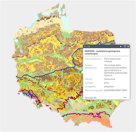 mapa geologiczna z zaznaczonymi złożami strategicznymi i obszarami ochrony