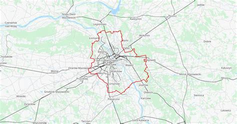 mapa okolic Nowego Miasta nad Pilicą z zaznaczonym obszarem usług