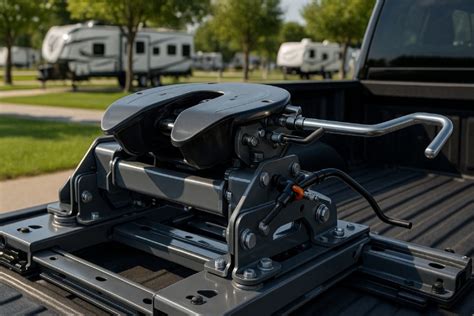 Technical diagram: Fifth-wheel hitch installation on a pickup truck bed