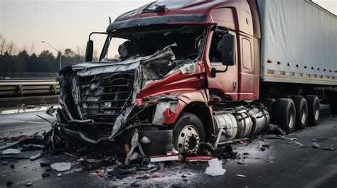 Photo of a damaged dump truck after a road accident