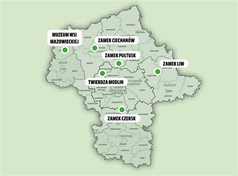 Mapa Mazowsza z zaznaczonymi miastami usług wózków widłowych