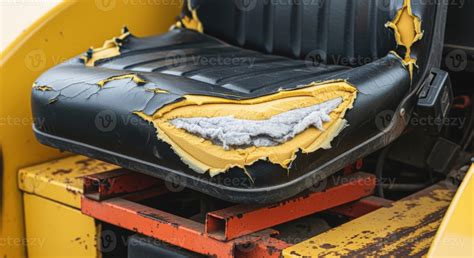 Photo of tractor interior, highlighting the seat condition