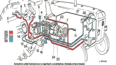 Schemat techniczny przedstawiający lemiesz zamontowany na ciągniku ogrodowym John Deere z oznaczeniem punktów regulacji