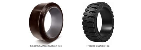Infographics comparing pneumatic and superelastic tires for forklifts