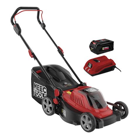 Thematic photo of a person using a Meec Multiseries cordless lawnmower in a garden
