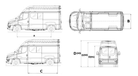 Wymiary Iveco Daily schemat z zaznaczeniem długości, wysokości, rozstawu osi