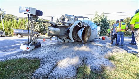 Thematic photo of a cement mixer accident, overturned vehicle in a ditch