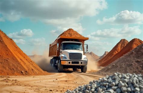 Thematic photo of a dump truck delivering soil on a construction site
