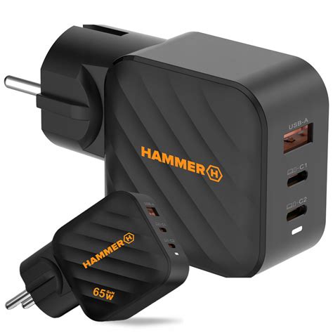 zdjęcie ładowarki HAMMER RAPIDCHARGE 65W z widocznymi portami